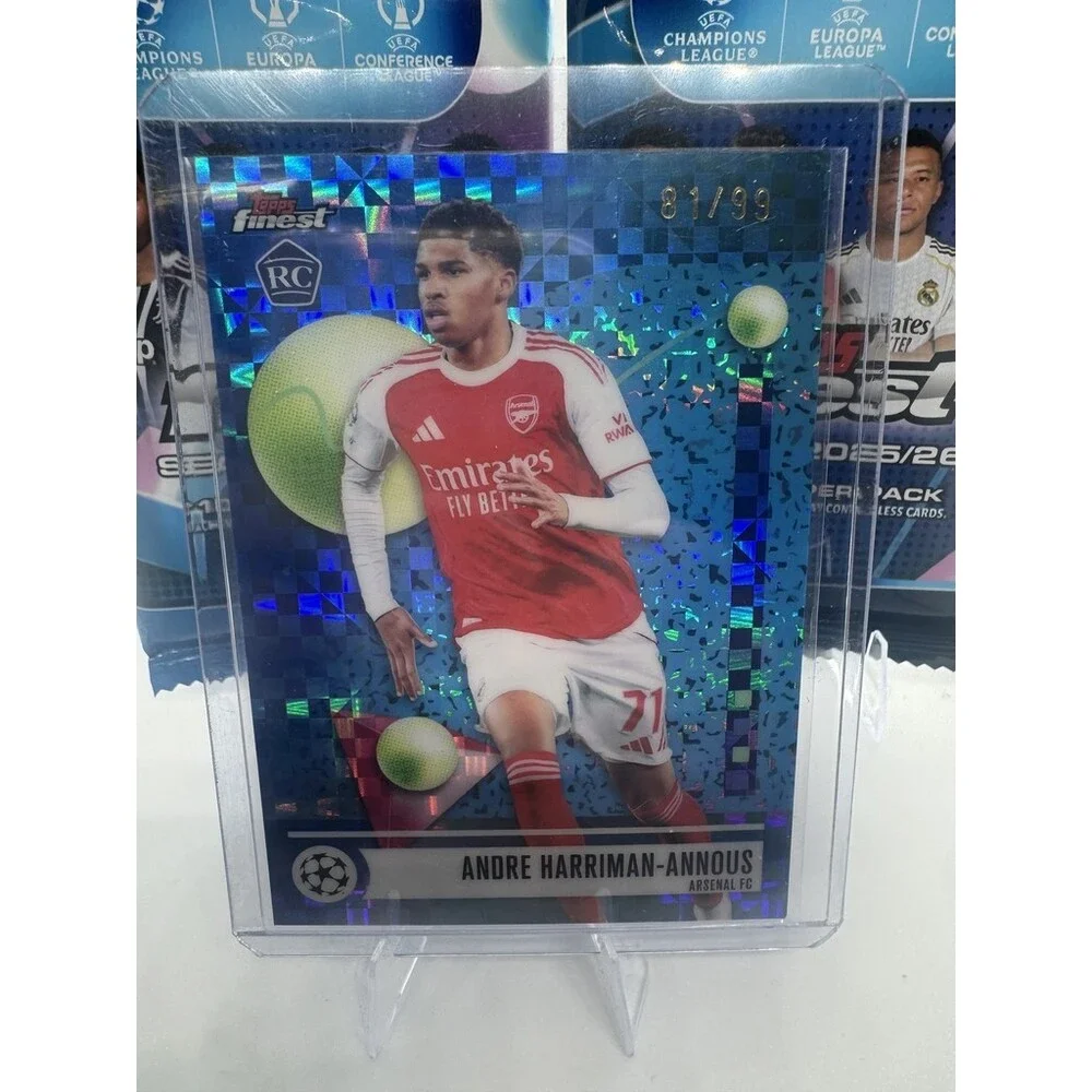 2026 Topps Finest UEFA #430 Andre Harriman-Annous, Arsenal FC Blue Refractor/99